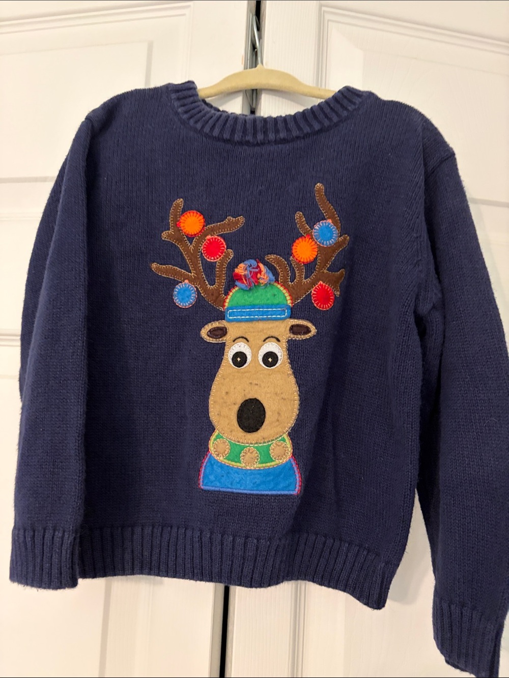 J. Khaki  Vintage Navy Kids Reindeer Applique Pullover Sweater Size 4